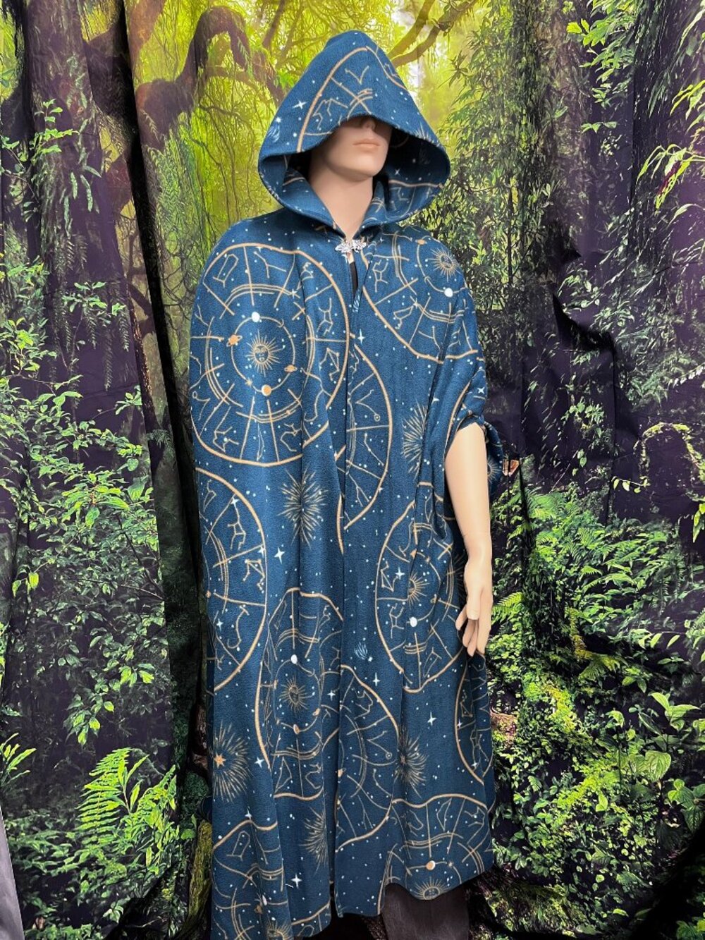 Celestial Constellation Fleece Cloak Turquoise Teal Gold Galaxy astrology